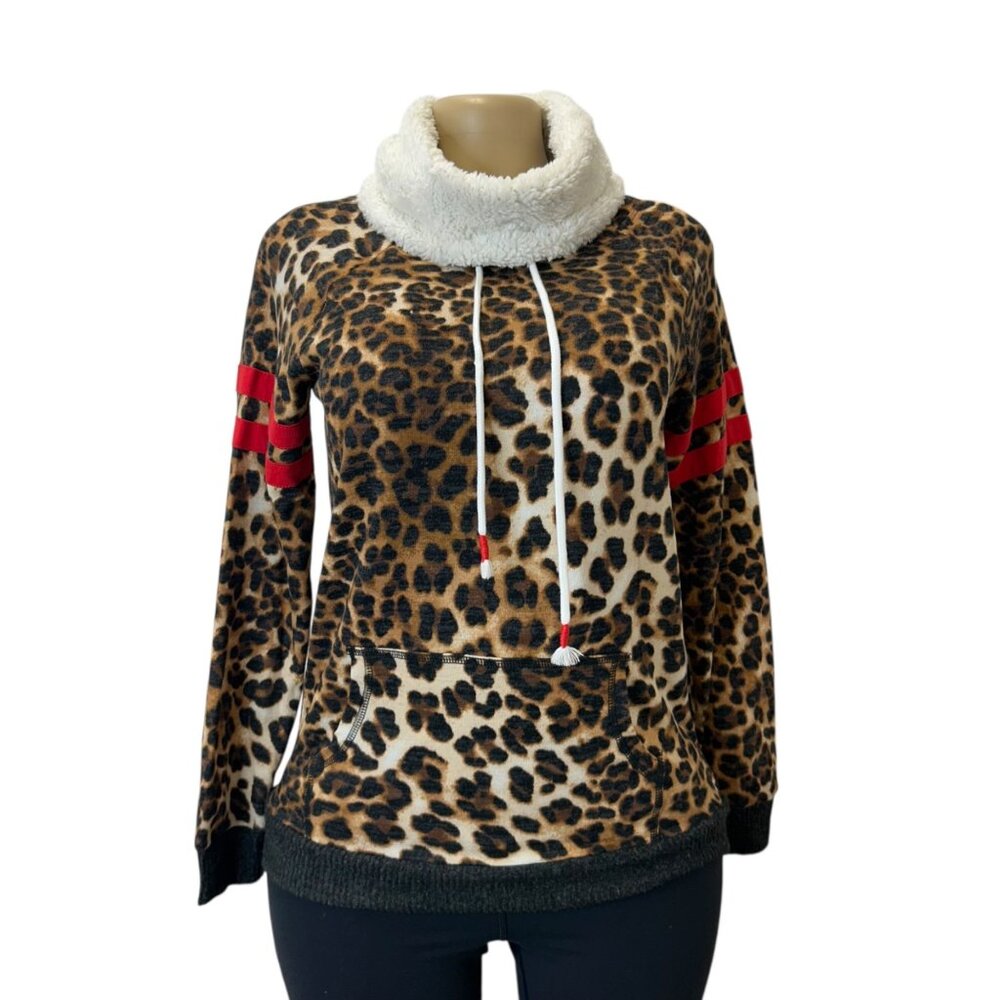 K-108 No Boundaries Size Small Leopard Print Sherpa-Lined Pullover Sweatshirt